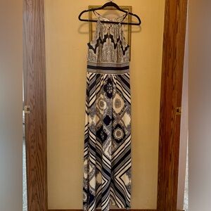 London Times Navy and White Geometric Maxi Dress
